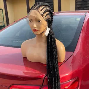 Beautiful Handmade Full Lace Stitches Cornrows, Rice and Beans Braided Wig Style, 30 Inches Long Knotless Braids for Black Women with Secure Fit