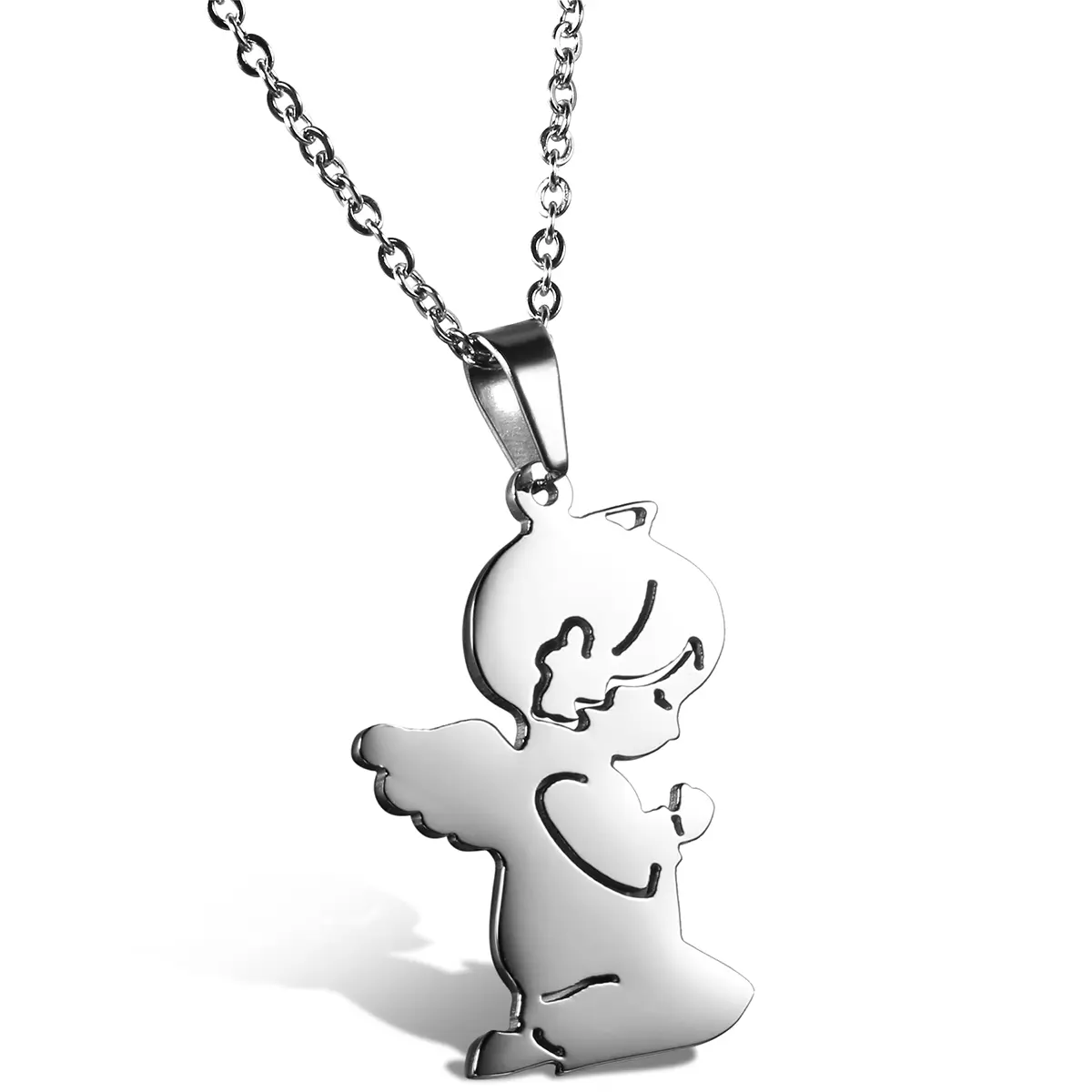 OIDEA Praying Angel Girl Pendant Stainless Steel Necklace, 18-Inch Delicate Women's Jewelry, Angel-Themed Necklaces, Chain Jewelry, Chain Jewelry Necklaces