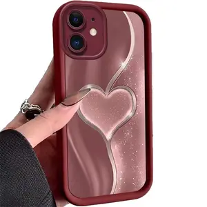 Aesthetic Luxury Love Heart iPhone Case for iPhone 17 Pro Max 16 Pro 15 14, Gilded Glitter Shockproof Protective Cover, Stylish Premium Phone Case