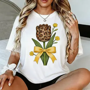 🍉   Summer Essential Leopard Bow Watermelon Beach Casual Black Tee