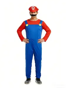 Adult Men's Luigi Game Brothers Dance Costume Set, Halloween Party Onesie Gift, Super Bros Role Play, Long Sleeve Fitted Cartoon Pattern