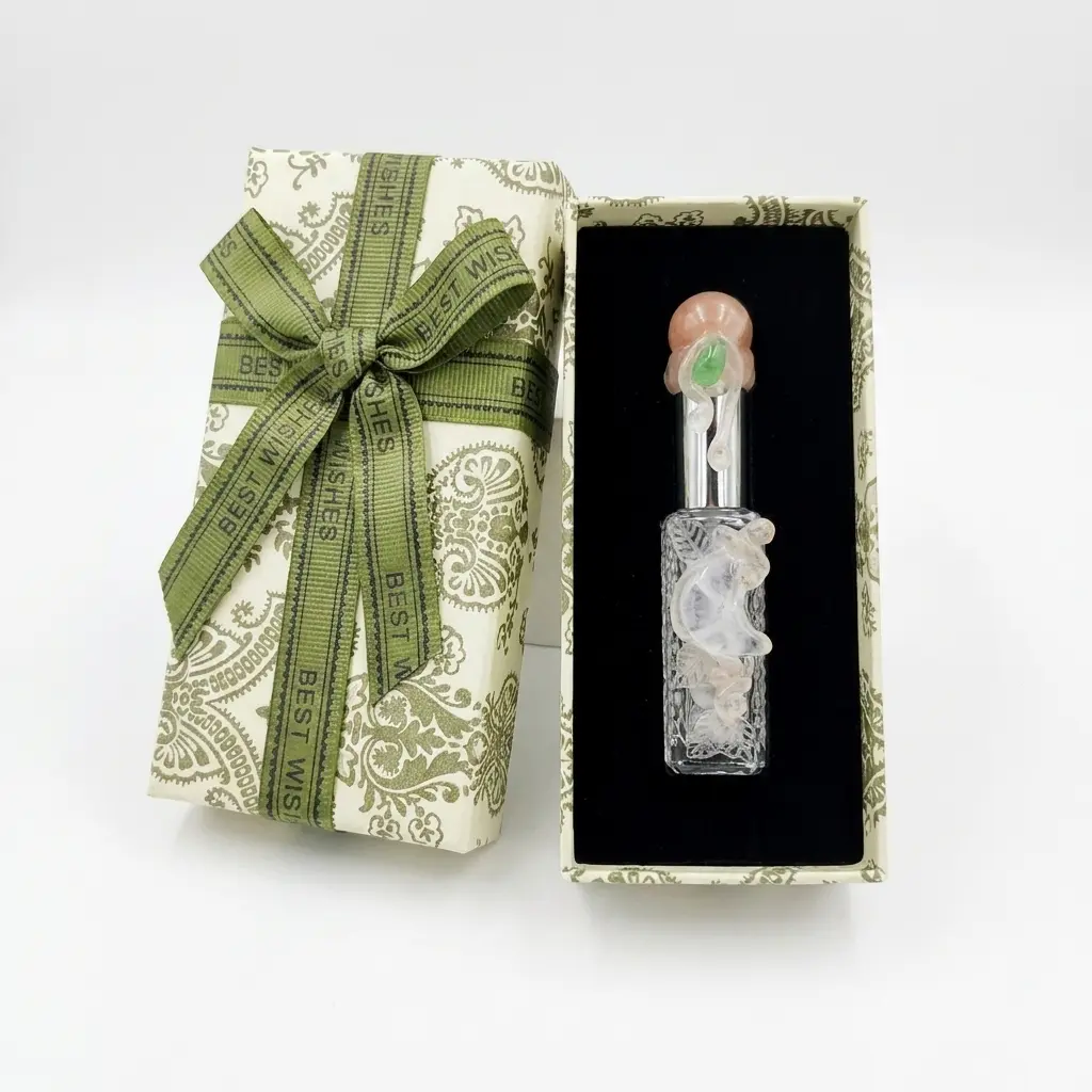 Refillable Perfume Bottle with Crystal Gemstone Decor and Luxury Gift Box, Vintage Handcrafted Essential Oil Roller Spray Bottle for Travel, Empty Decorative Fragrance Container Gift for Women