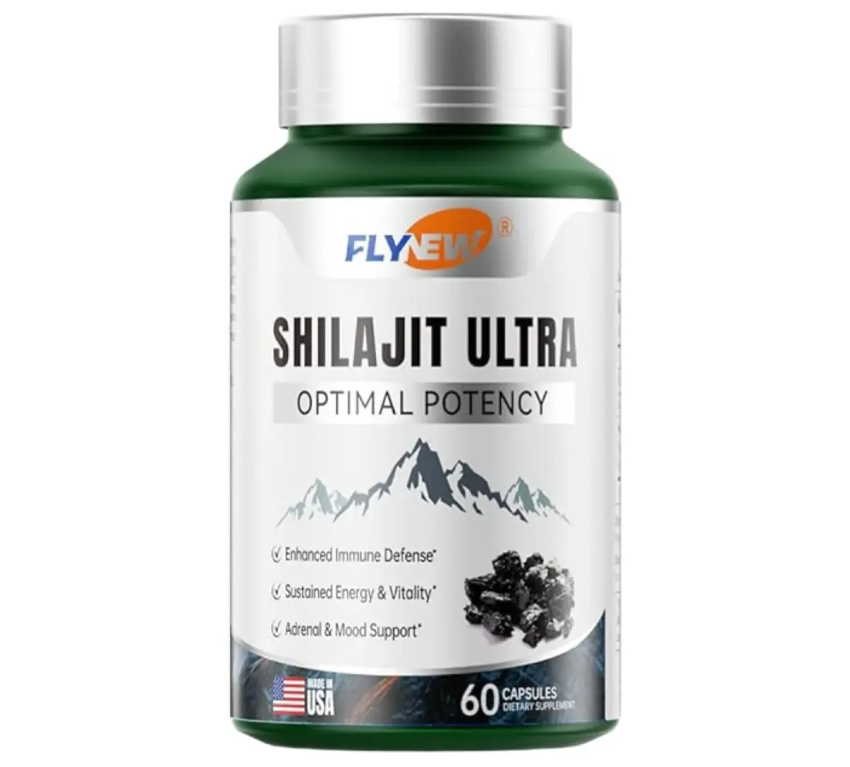 Himalayan Shilajit Capsules with Fulvic Acid L-Arginine, Natural Adaptogenic Herbal Daily Wellness Supplement, Gluten Free Non-GMO Vegan Mineral Capsules, 60 Count Per Bottle