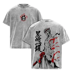 Bleach Ichigo Hollow Graphic Washed T-Shirt - Heavy Cotton Vintage Anime Oversized Tee for Men & Women, Y2K Japanese Streetwear, Premium Faded Manga Shirt 90s Graphic American Casual Short Sleeve Tee | Premium Soft Classic Unisex T-Shirt for Daily Gym