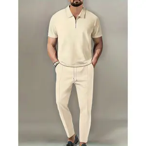 2024 Mens Short Sleeve Casual Polo Shirt And Pants Sets Two Piece Summer Outfits Zip Polo Tracksuit Set