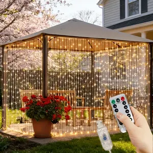 1 piece 300 LED fairy curtain light, width 3 m / 9.8 ft, height 3 m / 9.8 ft, USB powered, 8 lighting modes, remote control included, suitable for Christmas, weddings, Thanksgiving, Halloween, and holiday decorations (includes remote control battery), bes