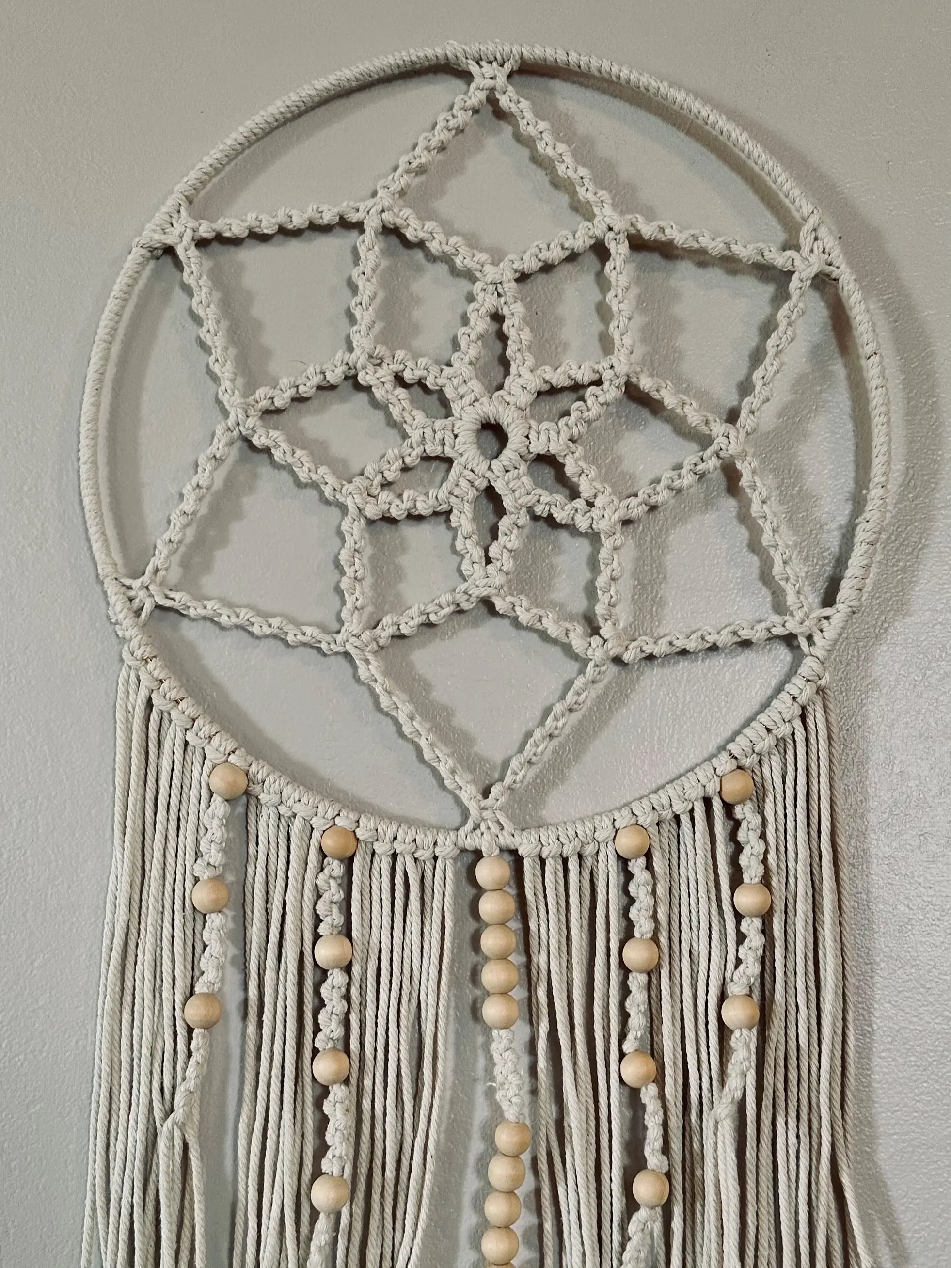 Cream with natural wood beads macrame dream catcher Cream with natural wood beads macrame dream catcher