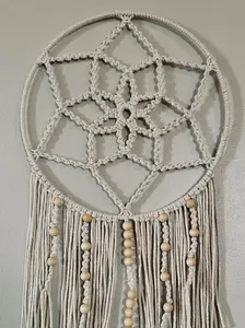 Cream with natural wood beads macrame dream catcher