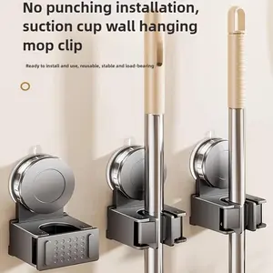 Strong Suction Cup Mop Holder Hooks, No-Drill Installation, Heavy-Duty ABS Wall Mounted Organizer for Bathroom & Kitchen, Ideal for Broom and Mop Storage, Broom Holder Wall Mount, Cleaning Tool Organizer