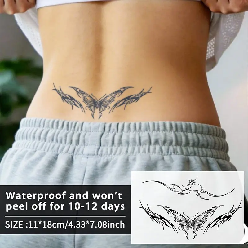 Butterfly Waist Temporary Tattoo Sticker, Body Fake Tattoos, Waterproof Long-Lasting 7-15 Days, Semi-Permanent Herbal Tattoo Patch, Tattoo Design for Arms Legs Back