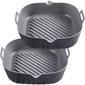 Liners Square for Air Fryer, 2 count Non-stick -grade  Basket  Pot Baking Tray Airfryer Accessories, Top Size 8 inches, Bottom Size 7 inches, Grey