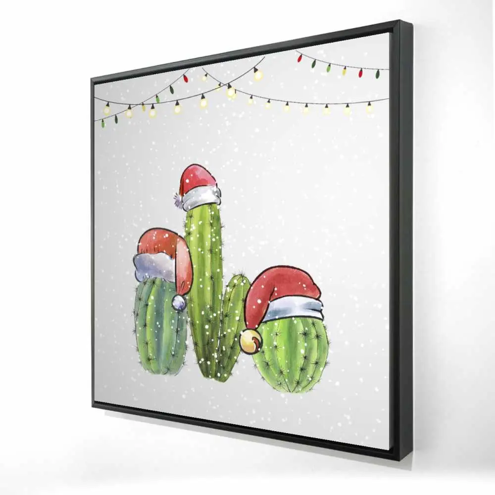 Begin Home Decor 2081-3636-HO17 36 x 36 in. Christmas Cactus - Snow Illustrative Framed Canvas Decor