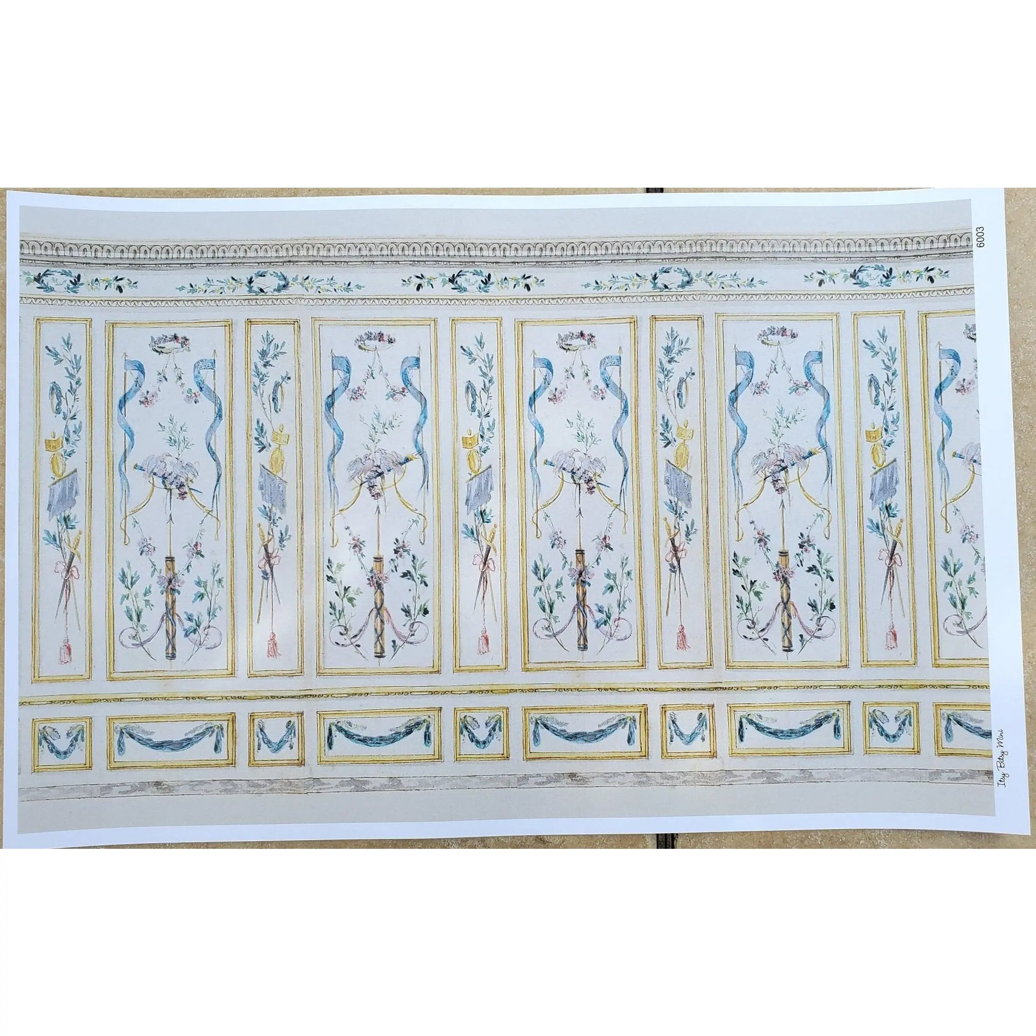 Dollhouse Wallpaper French Classical Style Birds Ribbon 1:12 Scale Itsy Bitsy