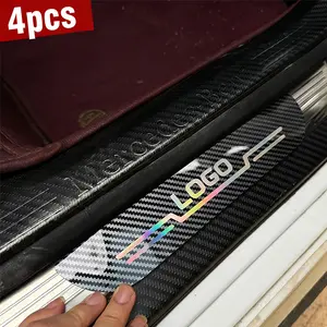 4-piece Car Door Sill Protectors Carbon Fiber Glossy PC Material Scratch Resistant Decorative Strips for Door Sills