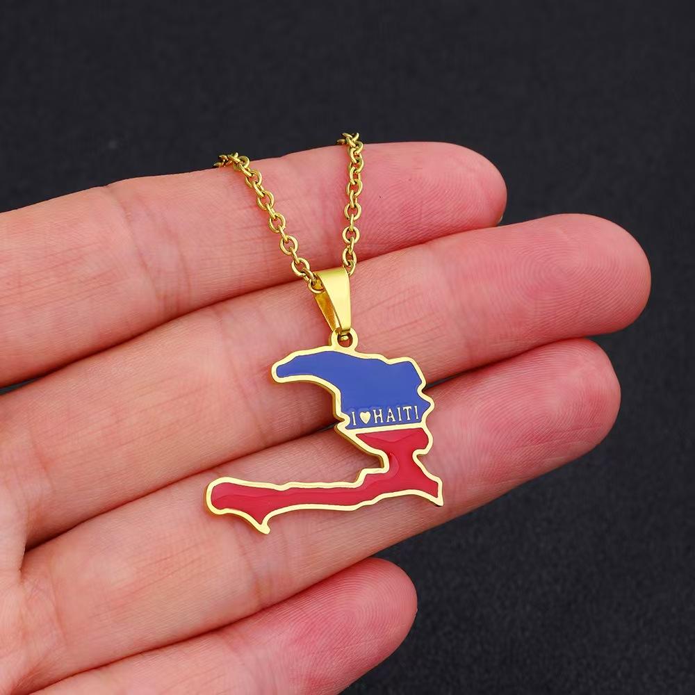 Stylish Haiti Map Pendant Necklace Lightweight Unique Design For Women Trendy Gift