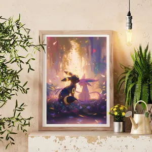 Umbreon & Espeon Unframed, Watercolor Handmade Poster, Kawaii Room Decor, Wall Art