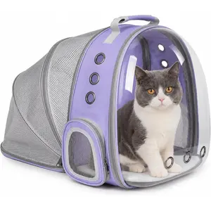Expandable Cat Backpack Carrier, Breathable Clear Bubble Window Pet Carrier for Small Dogs and Cats up to 12 lbs, Airline Approved Travel Bag for Hiking and Outdoor Use (Back Expandable-Purple)