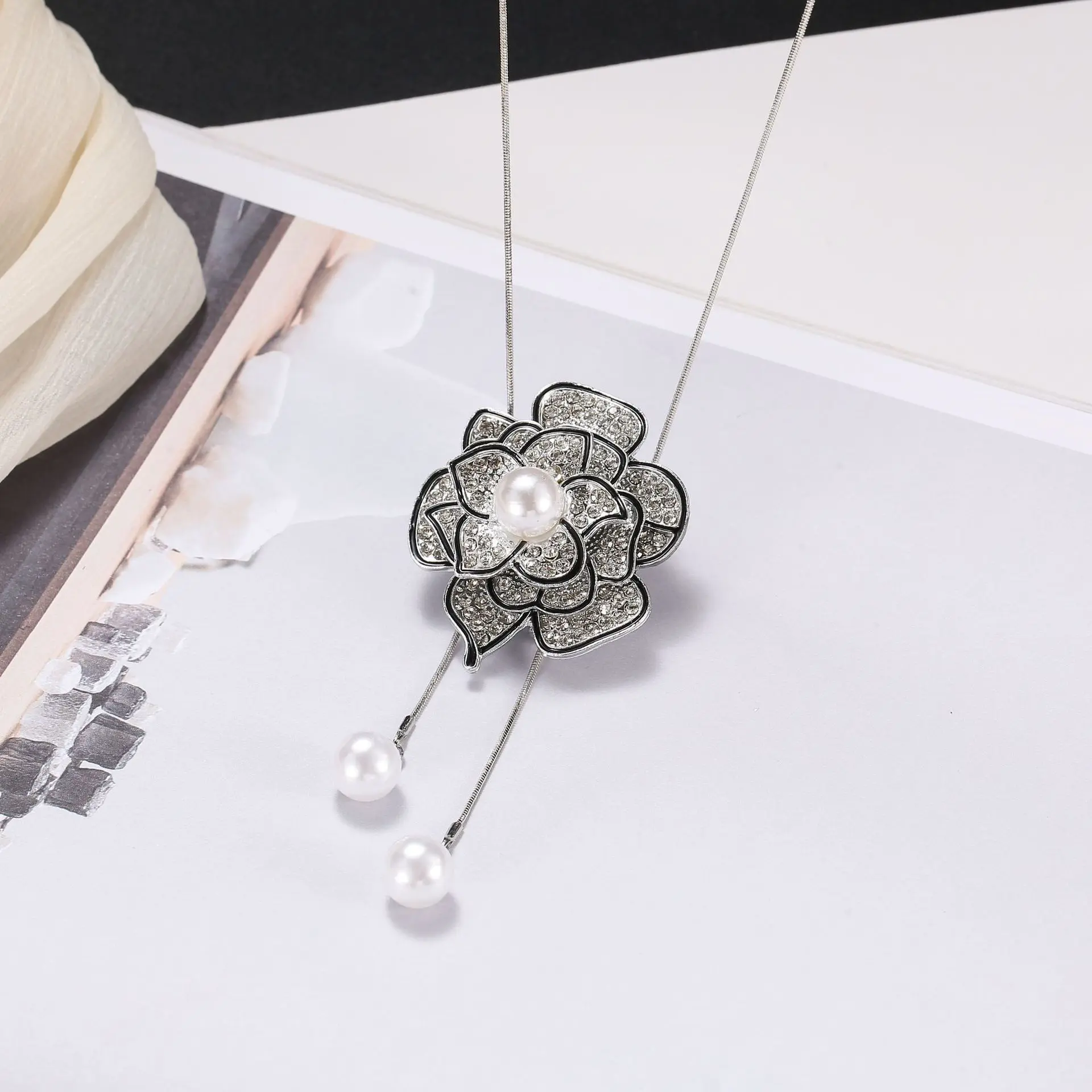 144 white camellia necklace