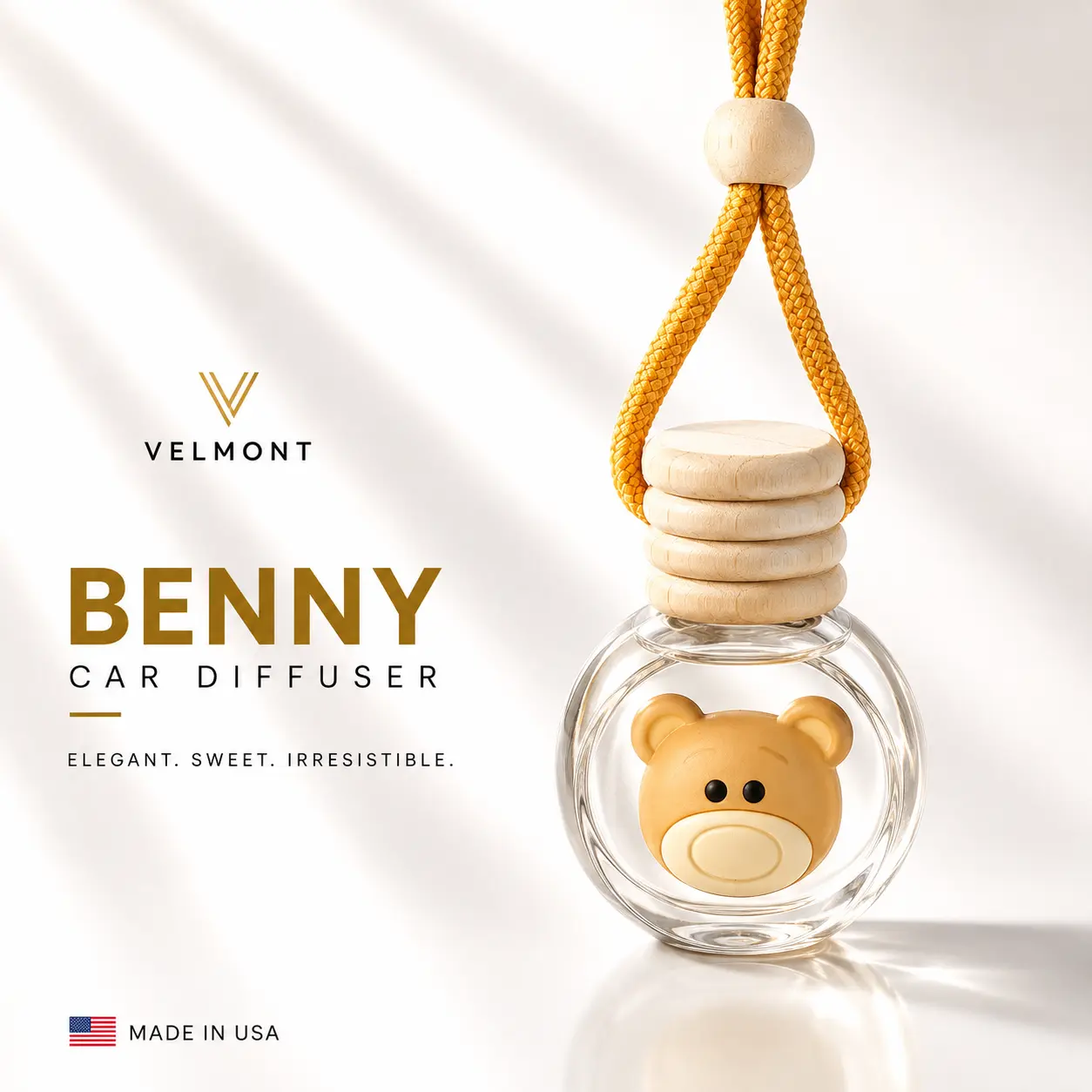 VELMONT Benny Car Air Freshener – Premium Essential Oil-Infused Hanging Car Diffuser, Long-Lasting Luxury Fragrance & Odor Eliminator for Car Interior Accessories