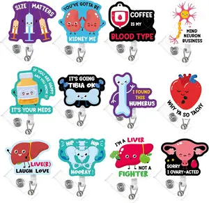 12 count Funny Badge Reels Cute Nurse Badge Holders Bulk Retractable Name ID Clips for   Women Men Office  Supplies