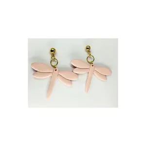 Pink Dragonfly Dangle with Gold Ball Stud Earrings-Crafting By BB