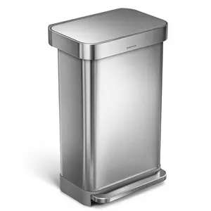 simplehuman Kitchen Trash Can Garbage Bin Brushed 45L Rim Step Silver