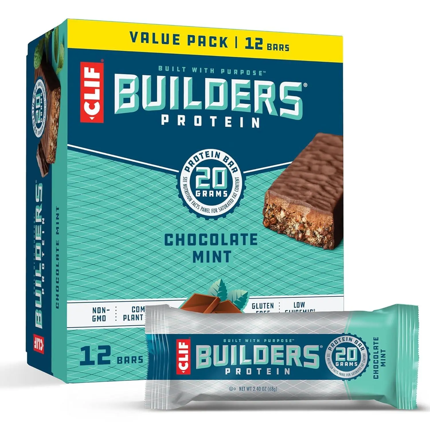 CLIF BUILDERS Protein Bars Chocolate Mint 2.4 oz 12 ct