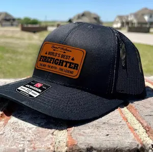 Firefighter Hat – The Man The Myth The Legend Leather Patch Cap, Custom Fireman Gift for Father’s Day or Birthday