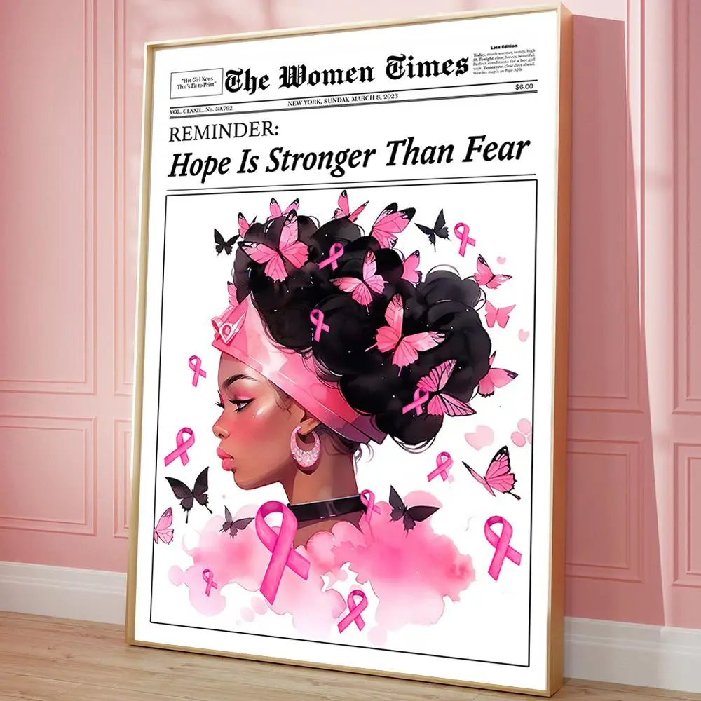 Breast Cancer Ribbon Poster, The Women Times Wall Art, Hope Is Stronger Than Fear Art Print Butterfly Ribbon Breast Cancer Awareness Month Women Wall Art, Pink Power October Poster
