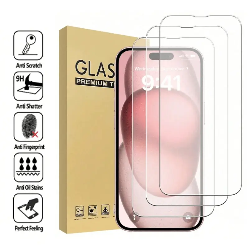 3-Pack: Transparent Tempered Glass Screen Protector for iPhone 17 16 15 14 13 12 11 - Hig, Device Safety, Impact Resistance, Clear Cover, Edgetoedge Coverage, Durable Shield, High Transparency, Phone Guard, Protective Film, Phone Accessory