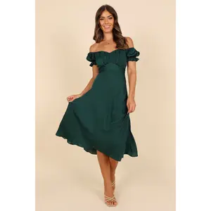 Mickenna Sweetheart Frill Midi Dress - Emerald