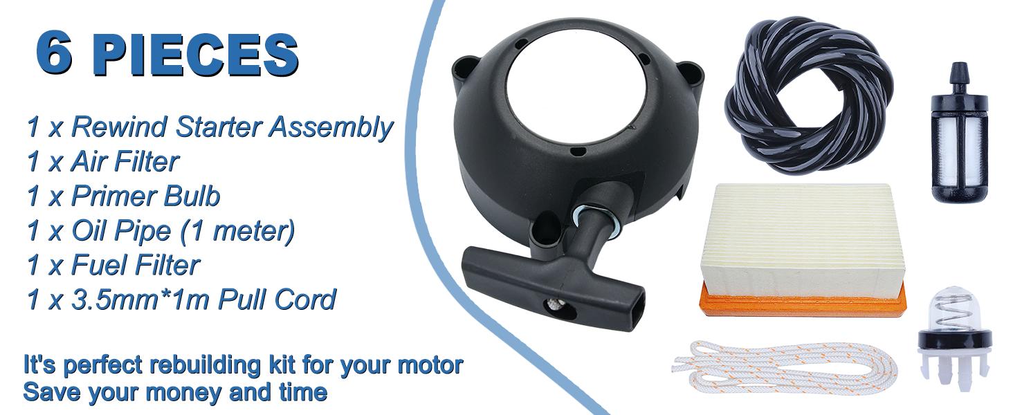 CULMKARI Recoil Rewind Starter Kit with Fuel Filter, Primer Bulb, Oil Pipe & 3.5mm Component for Stihl BR430 BR450 Backpack Blowers, Replacement for Part Nos. 4244-190-0308, 42441900308, 4244 190 0308 (Automotive Engine & Transmission Repair Tool), Mainte