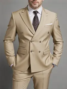 2pcs Men'S Suit Set - Navy, Slim Fit, Long Sleeve, Button-Up, Lapel Collar, Non-Stretch Fabric, All-Season, Casual & Business Attire, Wedding, Party, Groomsmen, Wedding Attire | Slim Fit Suit | Nonstretch Fabric, Wedding Suit, Formal Wear, Elegant Suit