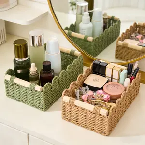 Handwoven Storage Basket with Fan Edge Design, Practical Organizer for Toilet Tank Top Shelf, Bathroom Living Room Bedroom Decor Accessories