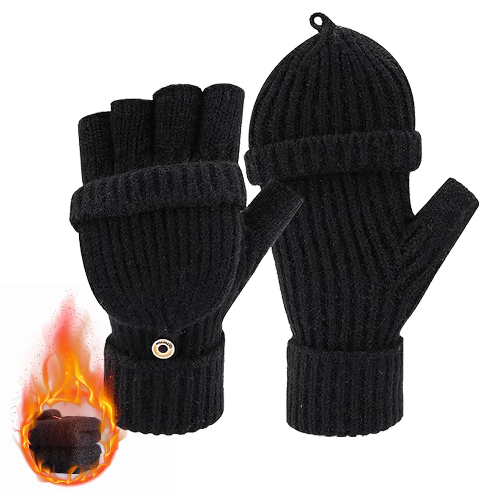 Dazone Winter Fingerless Gloves for Men and Women, Fleece-Free Knit, Outdoor Mitten Mode, Touchscreen Tap Warm Accessories