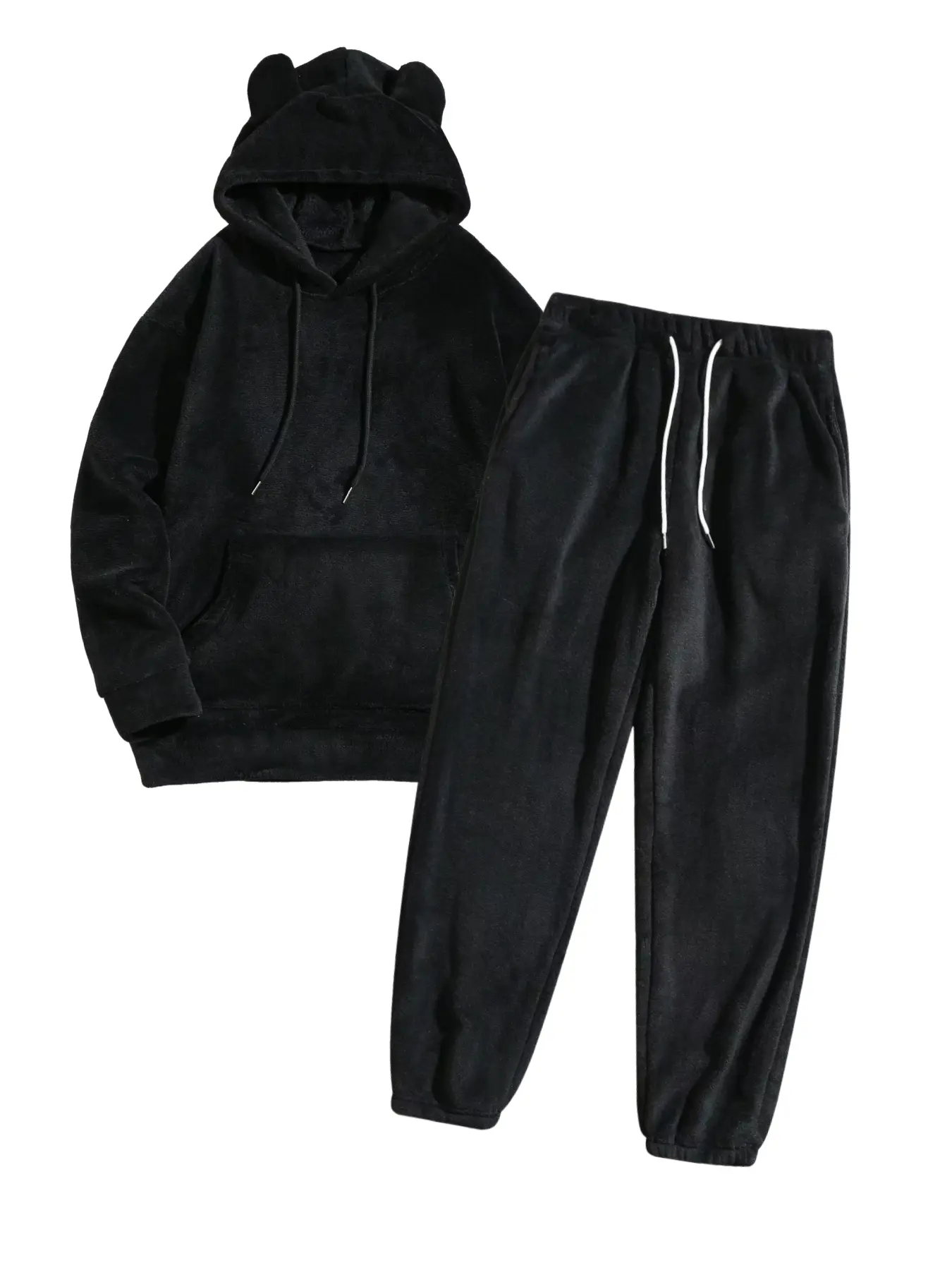 New Fashion Fall Bear Ear Hoodie & Sweatpants Set, Plush Warm Two-Piece, Large Pocket Design, Casual Comfortable Unisex Home Wear