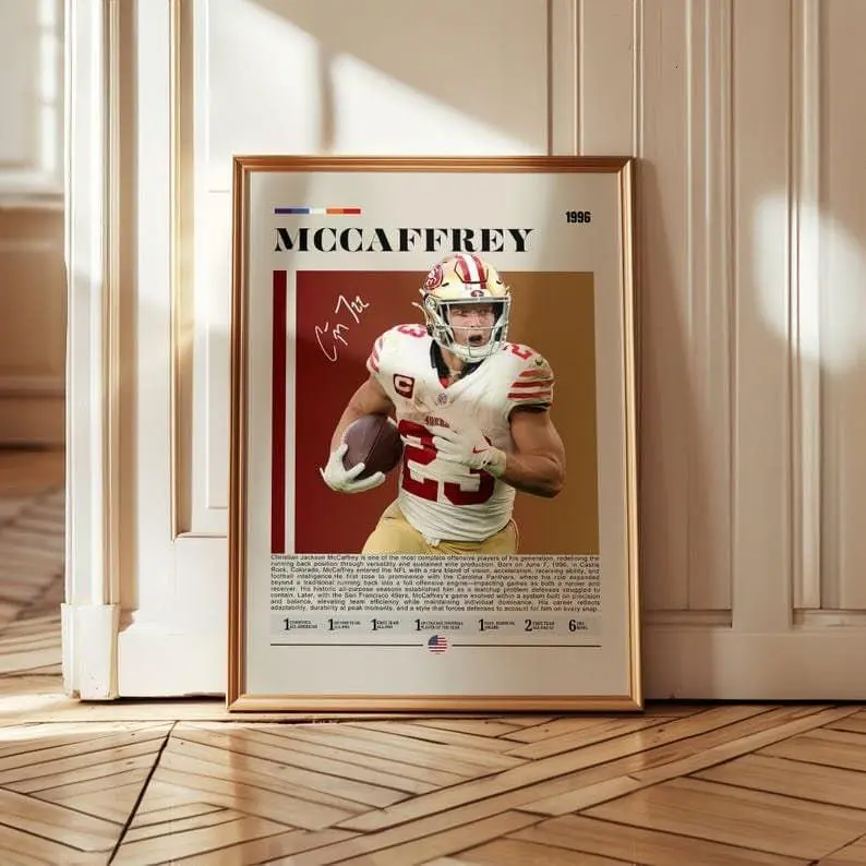 Christian McCaffrey 1-Piece Photo Paper Poster, SF 49ers Star Minimalist Sport Print, 12''x18'' Paper Wall Art, Kid Room Home Decor, Gift for Football Lovers