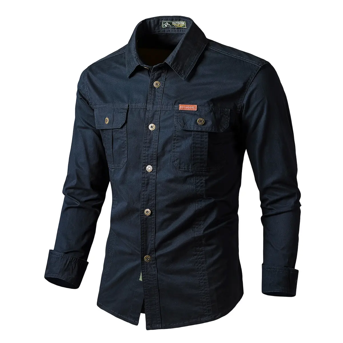 Men's Casual Long Sleeve Button-Up Shirt - Menswear Tops, Plain, Soft Breathable Fabric, Lightweight Classic Collar, Machine Washable, Regular Fit, Durable Construction, Versatile for Casual, Outdoor Wear, Summer Fashion Adult Clothing