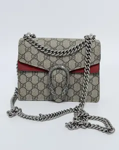 Pre-owned GUCCI LEATHER Crossbody Bags GG GG Supreme Canvas & Suede Trim Supreme Dionysus Small Shoulder Bag (Beige/Red) HB012GG