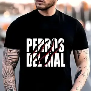 A T-shirt printed with PERROS DEL MAL creates a unique dressing style, urban street style, suitable for men, women, mothers and friends, couple style, fashionable and loose, youthful and energetic, men's daily wear top