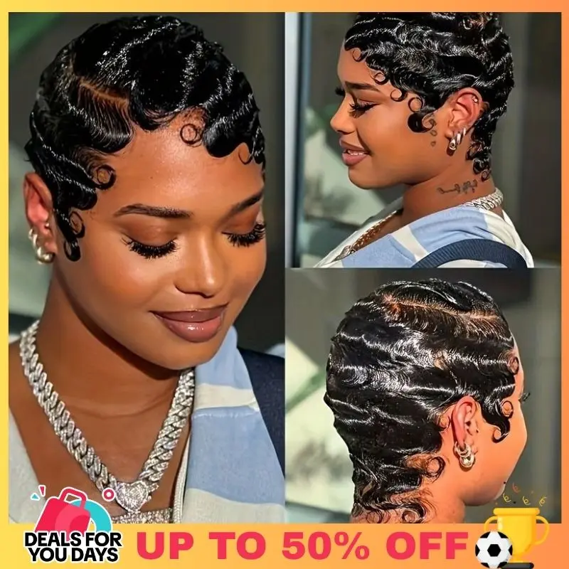 [Pixie Wig] QTHAIR Finger Wave Pixie Cut Wigs For Black Women 5x5 13x4 HD Lace Glueless Wig Brazilian Virgin Human Hair Wigs Finger Ocean Wave Wig Mommy Hair for Women 180% Density #SummerWins #DealsForYouDays