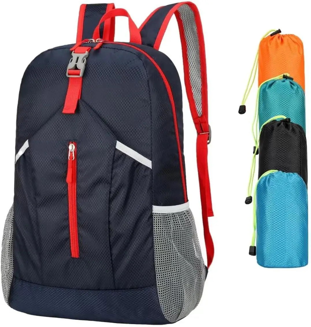25L Hiking Daypack for Adults, Foldable Lightweight Water-Resistant Sports Bag, Unisex Collapsible Outdoor Camping Travel Pack (Dark Blue)