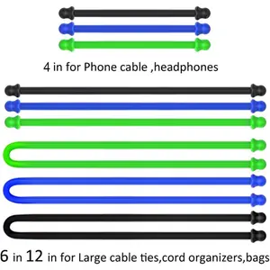 9-Pieces Silicone Cable Ties, Reusable Elastic Cord Organizers, Multifunctional Cable Management Straps for Bundling and Securing Wires in Mixed Colors 3 Sizes (4/6/12in) garden accessories tomato vine uv resistant wire tie