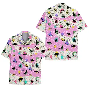 Retro Dinosaur Hawaiian Shirt_ Vintage Tropical Beachwear Button Down Short Sleeve Pattern Hawaiian Shirt