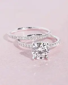 2PCS Sparkling Round Cubic Zirconia Stackable Ring Set for Women – Minimalist Double Band Wedding, Engagement, Promise & Party Fashion Jewelry