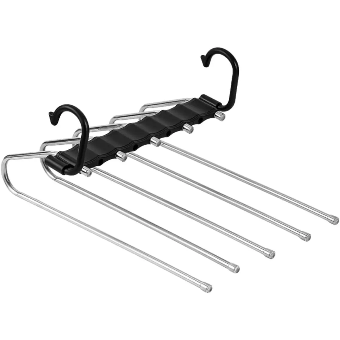 5-Layer Heavy-Duty Trousers Hanger – 400% Space-Saving Closet Organizer with Non-Slip Rods, Sturdy ABS & Stainless Steel, Multi-Purpose Hanger for Pants, Jeans & Bags (Black)