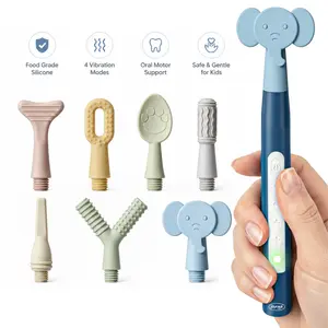 Joyreal Rechargeable SensoryBuzz Oral Motor Vibration Kit with 7 Textured Silicone Heads - 4 Modes Vibrating Teether Autism Sensory Products for Speech Therapy, Stimulate Self Feeding, Sensory Needs