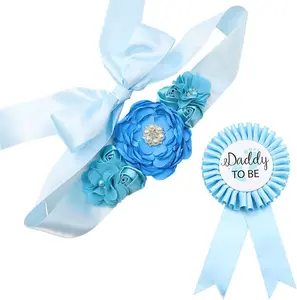 Sky Blue Maternity Sash & Daddy to be Corsage Set - Baby Shower Sash