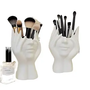 Nordic Creative Face Vase Resin Planter - Modern Abstract Human Face Flower Pot - Minimalist Home Decor for Living Room TV Stand Shelf - Unique Centerpiece Gift