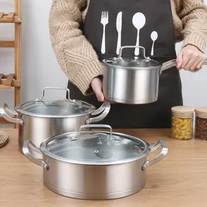 Essential All-in-One 3-Piece Cookware Set,Includes stock pot, milk pot & frying pan,Perfect for frying, stir-frying, boiling, cooking, stewing & braising!